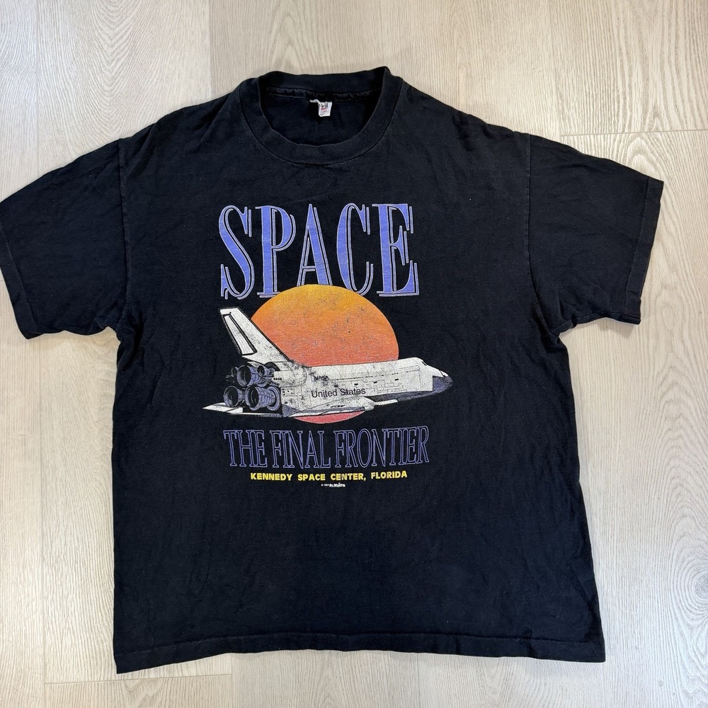 Vtg 1993 Kennedy Space Center Columbia Space Shuttle T-Shirt Anvil Black NASA M